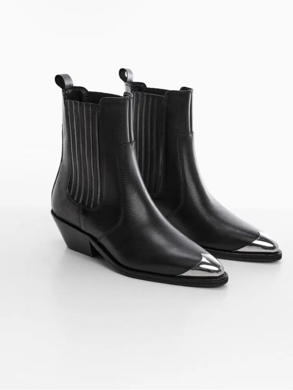 Mango MNG Metallic Pointed Toe Leather Ankle Boots NWT